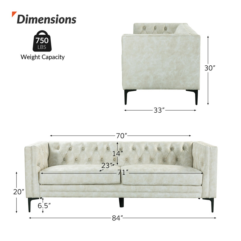 Brinna Upholstered Button-Tufted Sofa with Metal Legs, Beige