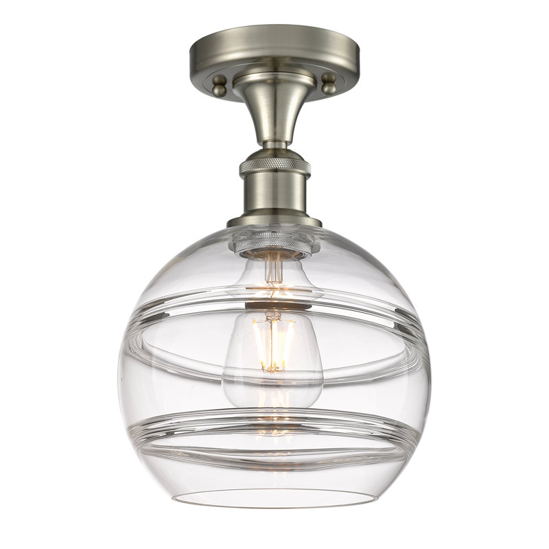 Plafonnier semi-encastré 1 lumière Ballston - Adrieanna, Nickel satiné brossé, H 11,13 po x l 8 po x P 8 po, Transparent