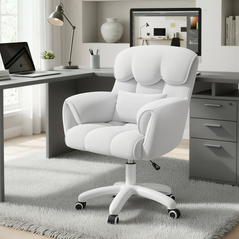 Velvet Office Chair, White, White