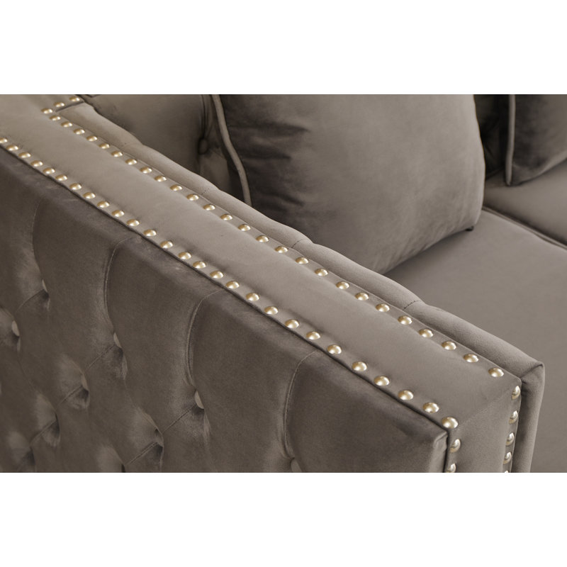Vanida Charterhouse 86.4" Velvet Tuxedo Arm Sofa, Gray Velvet