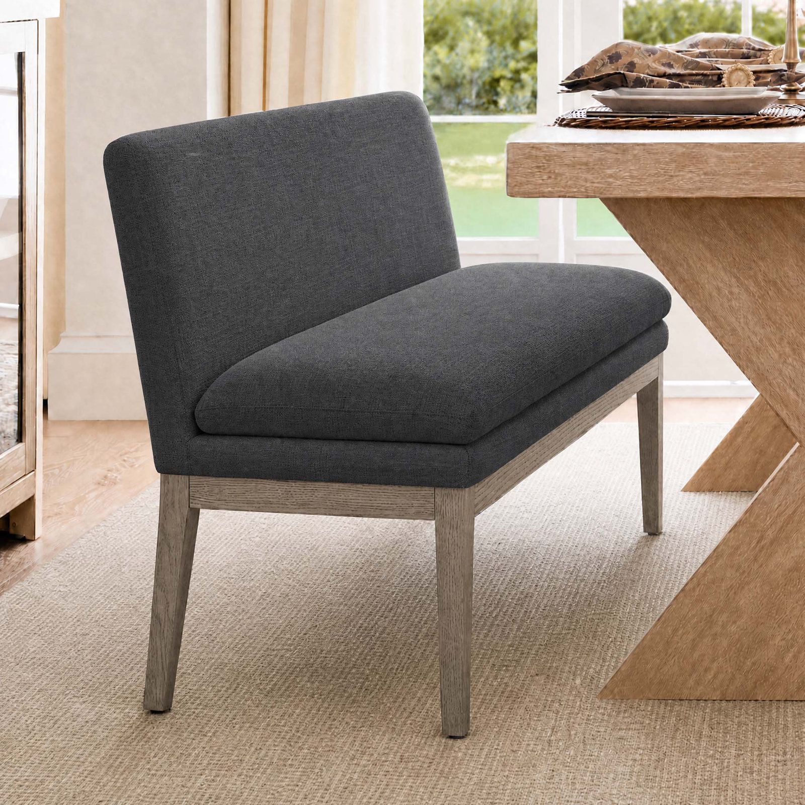 Bethea 55" Linen Dining Bench, Gray