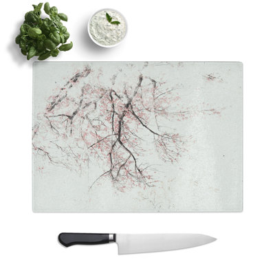 Tempered Glass a Cherry Blossom Tree Abstract Watercolour Chopping Board