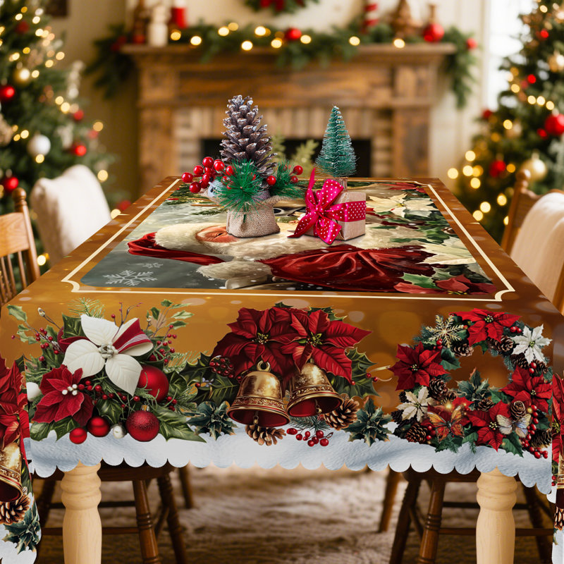 Nappe 1pc, thématique de Noël, nappe ronde / rectangulaire, manteau de cheminée, décoration de Noël, décoration de salle à manger pour fêtes, housse de table ronde de Noël, accessoires de cuisine festive, plusieurs tailles disponibles