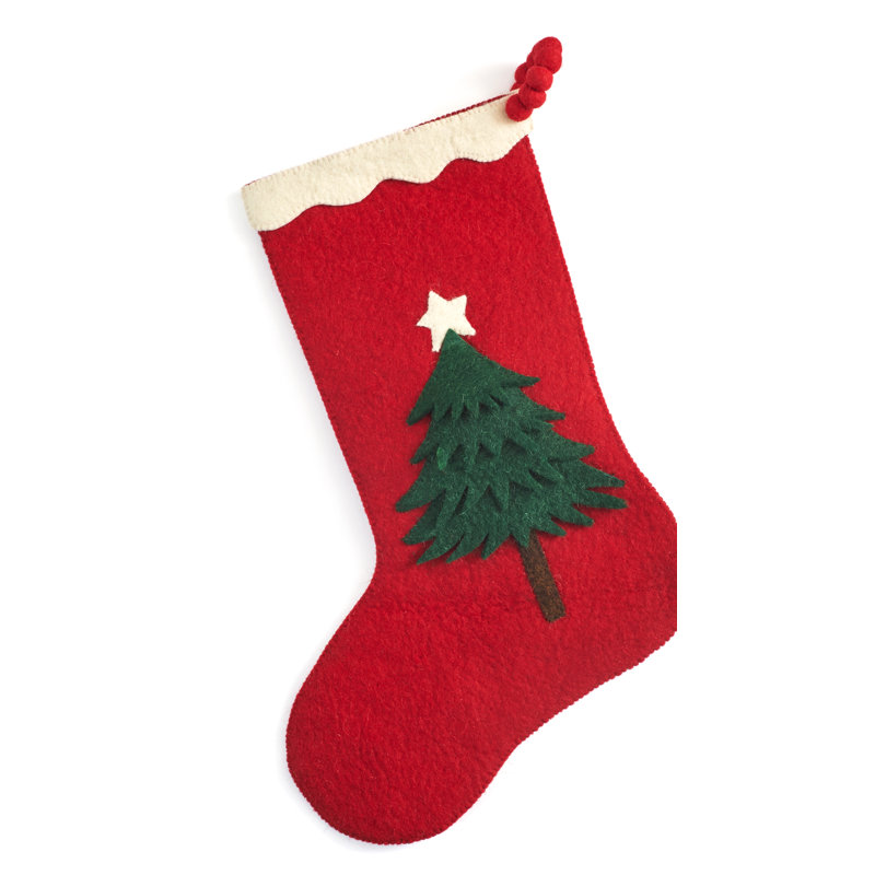 Hand Felted Wool Christmas Tree Stocking, Cream/Green