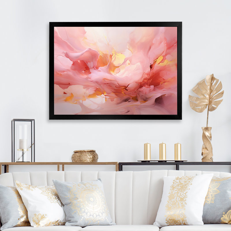 «Gentle Pink Serenity Abstract Watercolor», reproduction d'art sur toile, H 12 po x l 20 po x P 1 po, Cadre simple noir