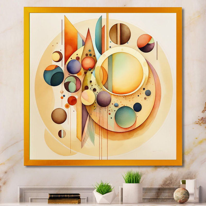 «Warm Minimalist Circular Abstract I», peinture sur toile, Impression dorée sur toile encadrée, H 30 po x l 30 po x P 1 po