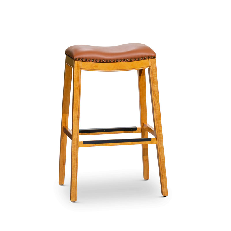 Tabouret 30 ", finition naturelle, siège en cuir, Siège de selle / cadre naturel