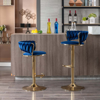 Adjustable  Swivel Fabric Upholstered Chrome Bar Stools Set with Back and Footrest