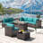 Yasmina 8-Pieces All-Weather Wicker Outdoor Conversation Sets With 55,000 BTU Fire Pit Table And Cushions-175164812