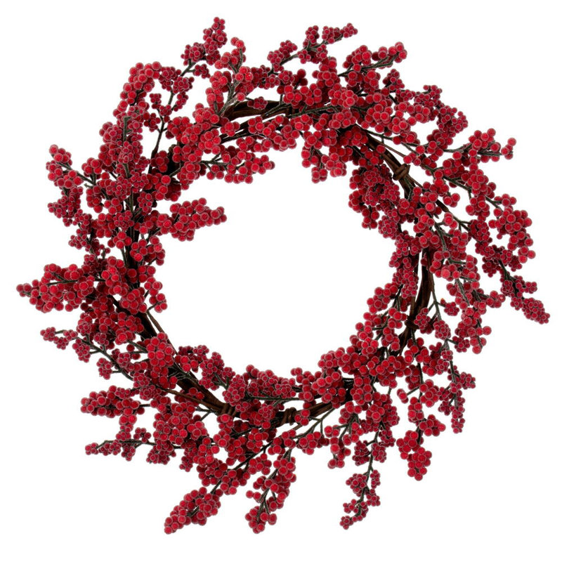 24" Artificial Red Ice Berry Wreath