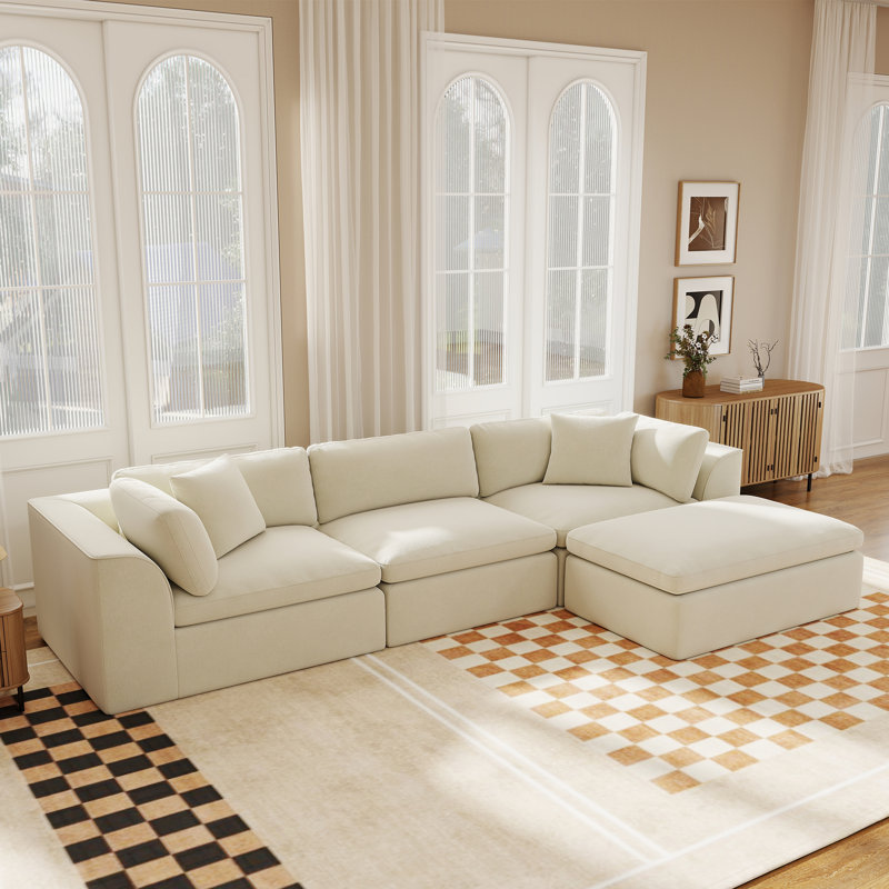 4-Seater Modular L-Shaped Sectional Sofa With Ottoman Cloud-Like Chenille Fabric Modern Boneless Design For Apartments
