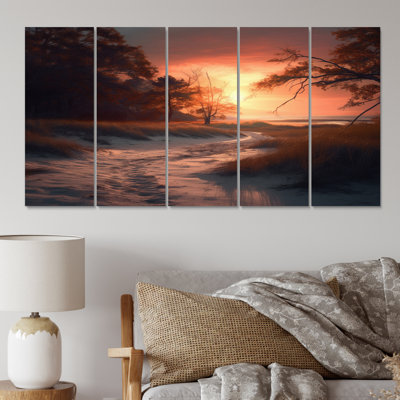 Beachside Sunset I - reproduction sur toile côtière - 5 panneaux égaux