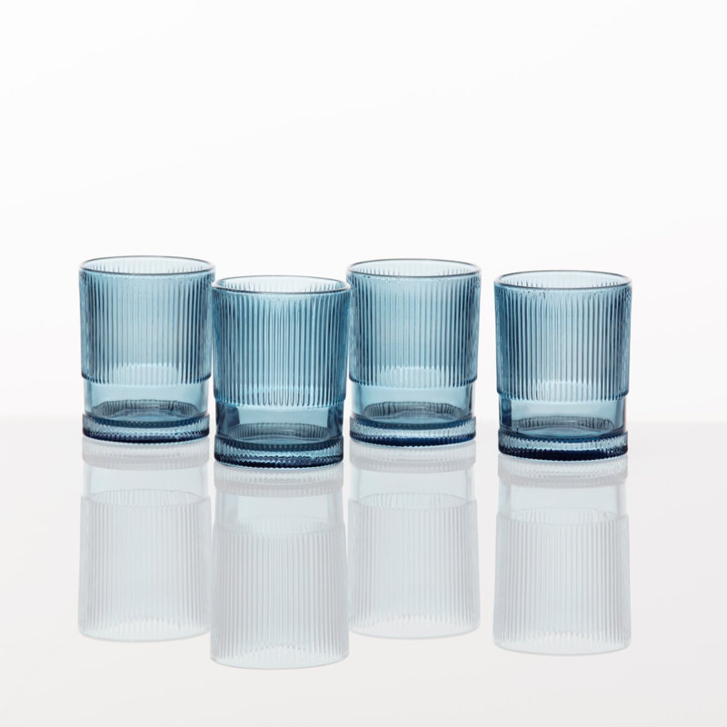 Fortessa Noho Glass, 9.85 Oz. Double Old Fashioned (Set of 4), Blue, Blue, 12.85