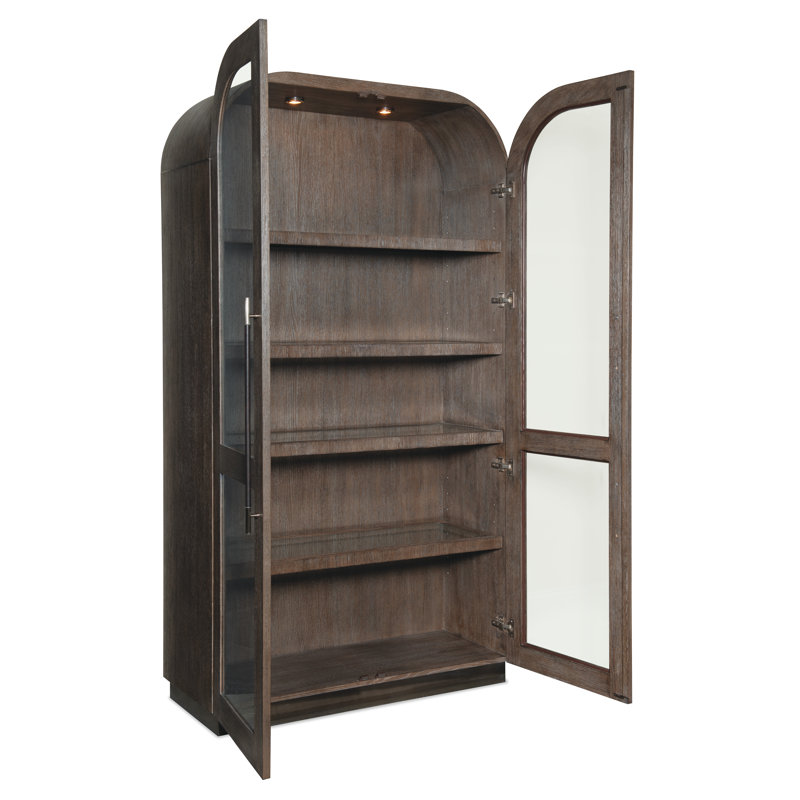 Mink Oak Veneer Lighted Display Cabinet with Metal Base