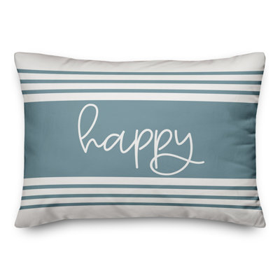 Happy Slate Blue Stripes Outdoor Throw Pillow