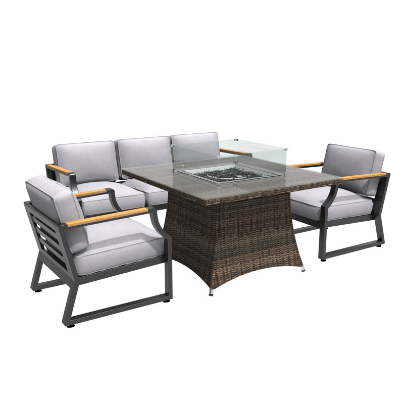 Evander Wicker 5 - Person Patio Conversation Set with Cushions
