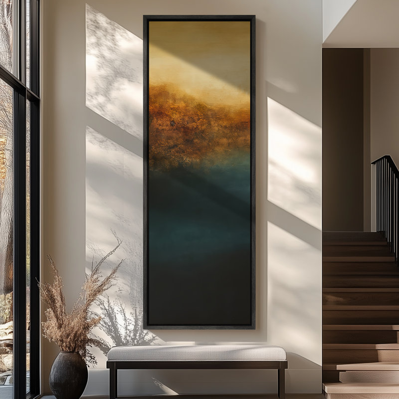 Abstrait paysage abstrait encadré sur toile - impression minimaliste neutre pour décoration murale moderne, H 60 po x l 20 po