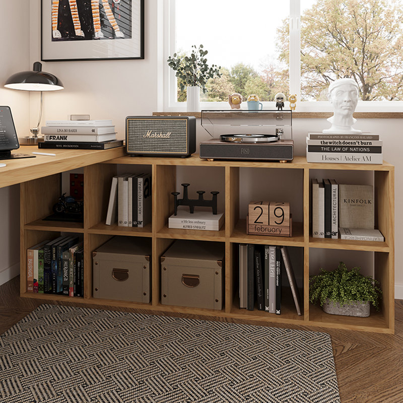 Bureaux en bois massif en L Burlywood, Retour à droite, H 29,53 po x l 94,49 po x P 23,62 po