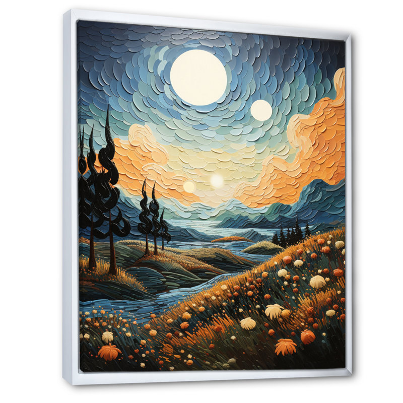 " Vangogh Wheatfield With Cypresses ", White Floater Framed, 44" H x 34" W x 1.5" D