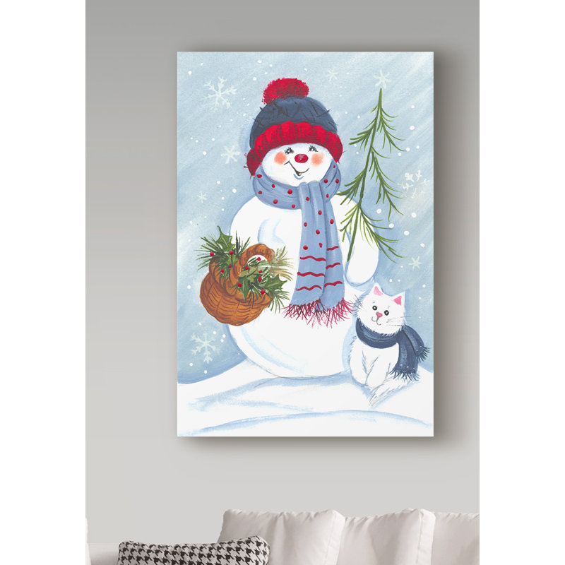 « bonhomme de neige et amis », art sur toile, H 19 po x l 12 po x P 2 po