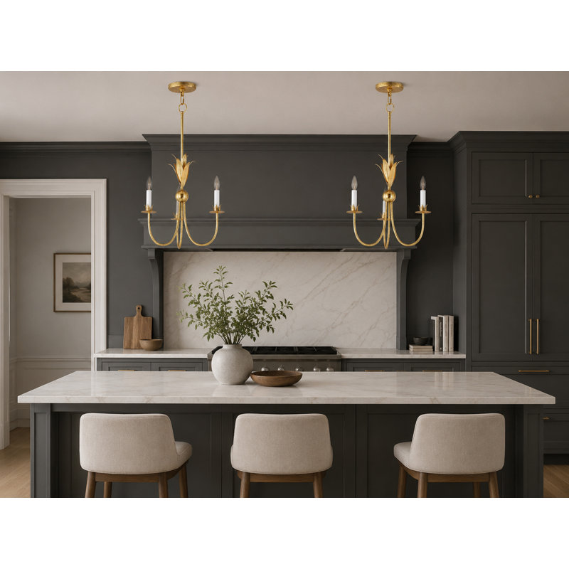 Luminaire suspendu unique à 3 lumières Paloma, Feuille d'or