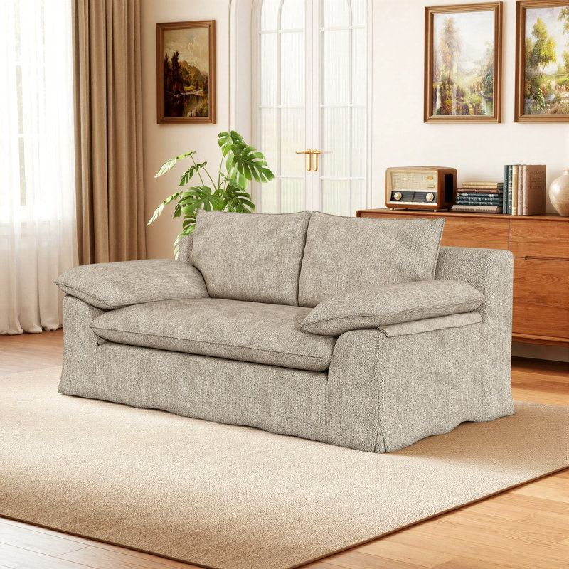Upholstered 79 " Cotton Loveseat, Lin de coton gris