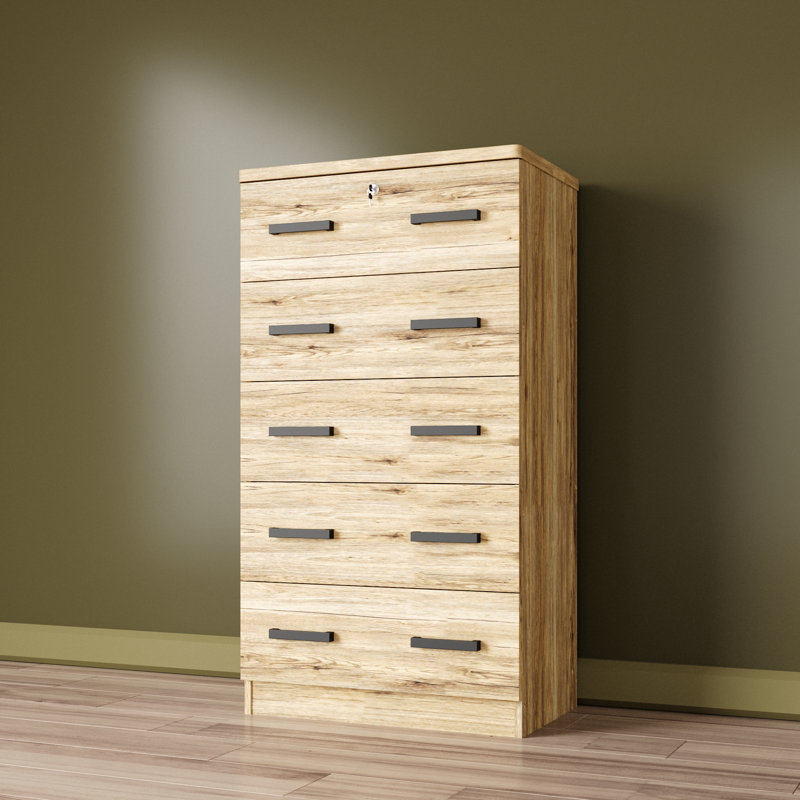 Commode 5 tiroirs 5 pouces Giello, Naturel