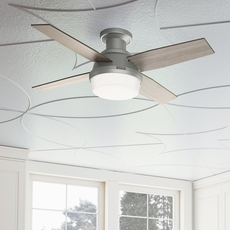 Dempsey Low Profile 44" 4 - Blade Indoor Flush Mount Small Room Ceiling Fan with Lights and Remote, Brown