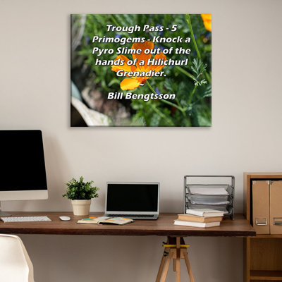ArtsyQuotes Gallery Wrapped Canvas By Bill Bengtsson: "Trough Pass - 5 Primogems - Knock a Pyro Slime out of the hands of a Hilichurl Grenadier."