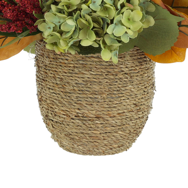 Hydrangea Fall Floral with Wheat and Heather in Rope Pot