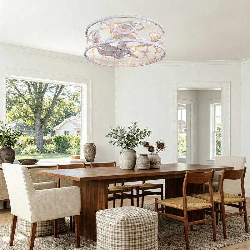Ventilateur de plafond encastré blanc de 50 cm (20 po) avec éclairage et télécommande, moteur CC à 6 vitesses, profil bas, idéal pour la chambre et la salle à manger.