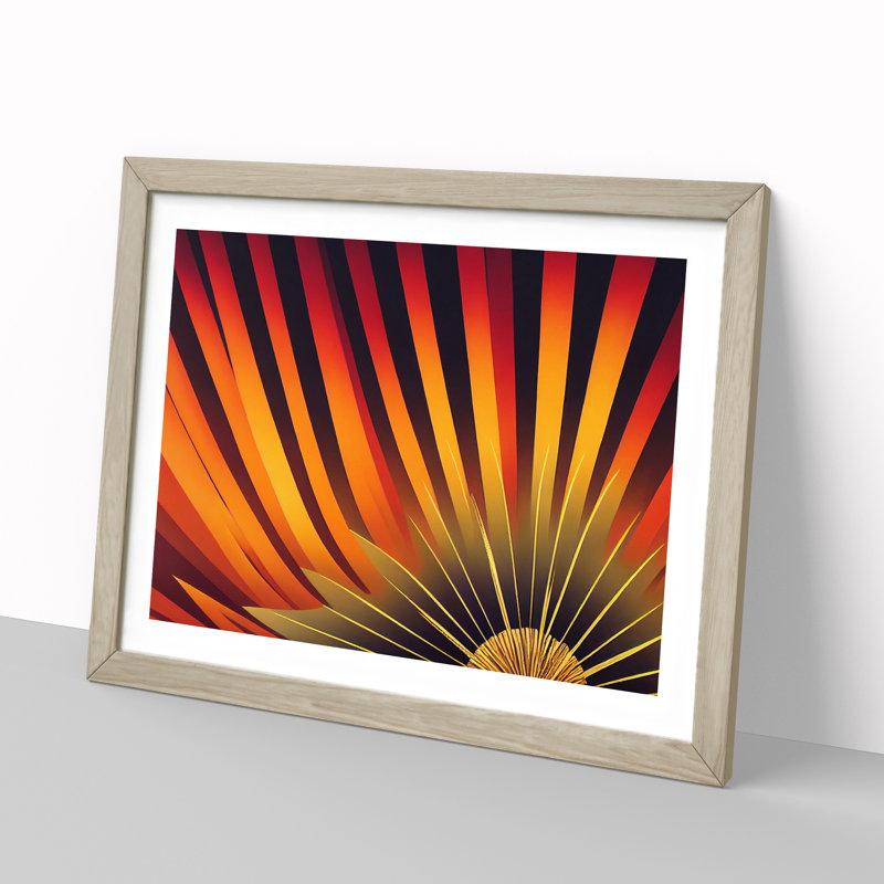 The Art Deco Sunset Abstract - Framed Print, 46cm H x 64cm W x 2cm D, Oak