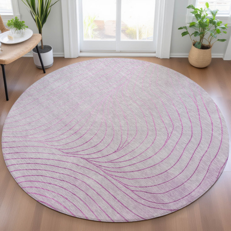 Machine Washable Indoor/Outdoor Xhevrie Blush Rug, Round 8'