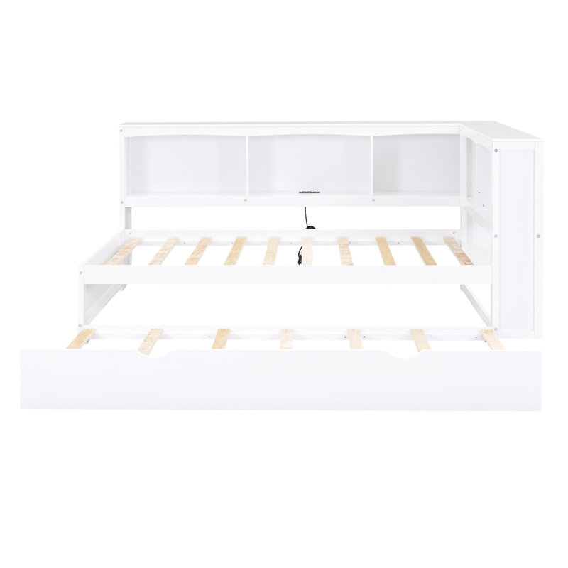Lit de jour simple blanc avec ports et lit gigogne - Armoires de rangement en bois massif, Blanc