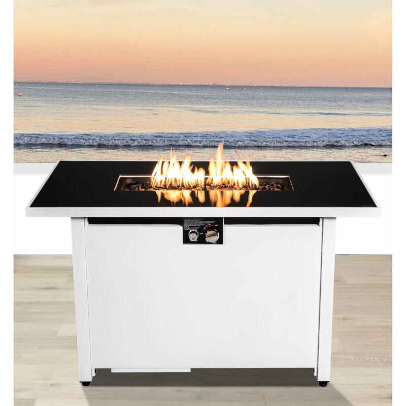 Table de foyer moderne en acier inoxydable, 50000, chaleur et rouille, blanc avec réservoir extérieur résistant à la rouille, style, pierres
