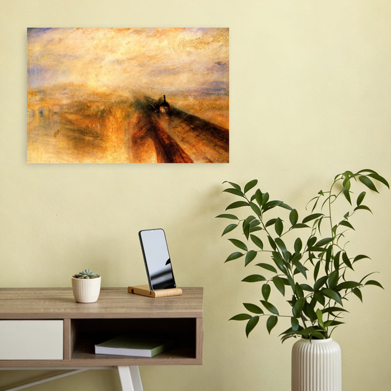 «Rain, Steam & Speed», 1844, reproduction d'art contemporain classique de paysage coucher de soleil, H 12 po x l 18 po