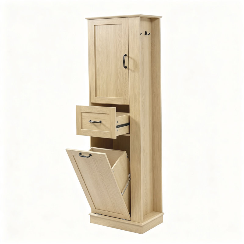 Armoire de rangement pour buanderie inclinable de 172 cm de haut avec tiroir et tablette, Naturel