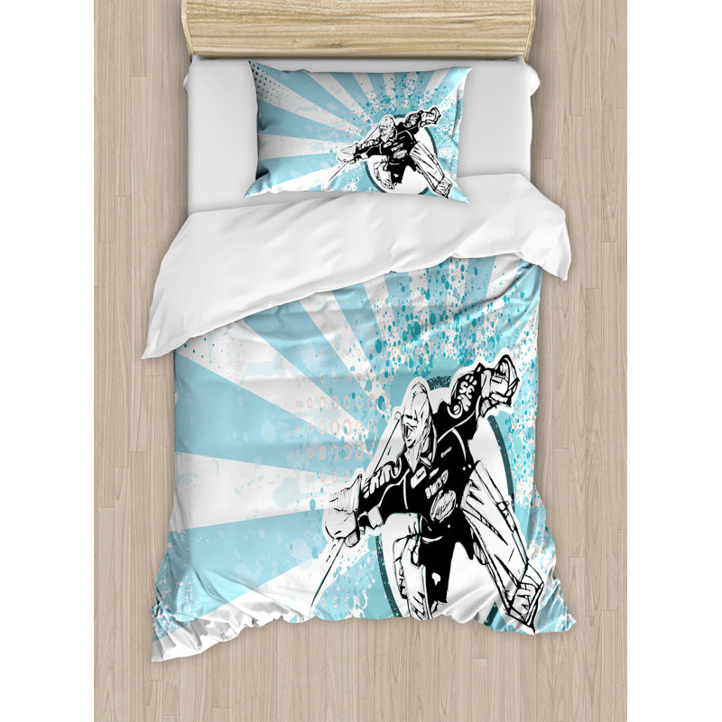Twin Pale Blue and White Hockey Duvet Cover Set