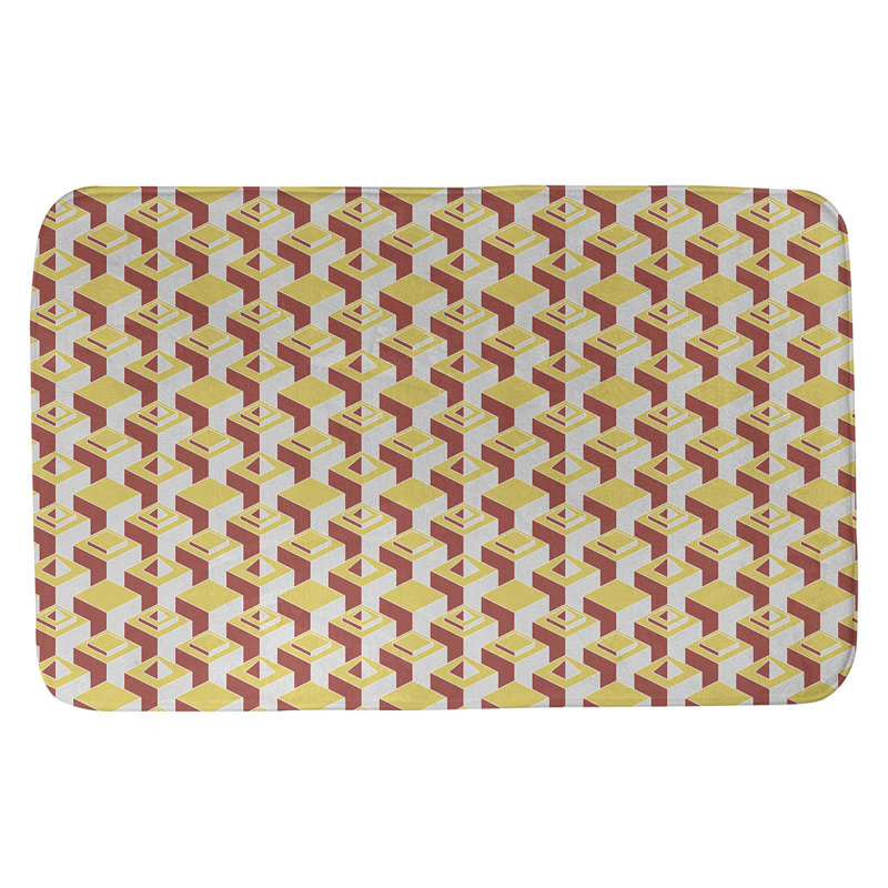 Tapis de bain géométrique antidérapant à motif de gratte-ciels, l 17 po x L 24 po, Jaune/rouge