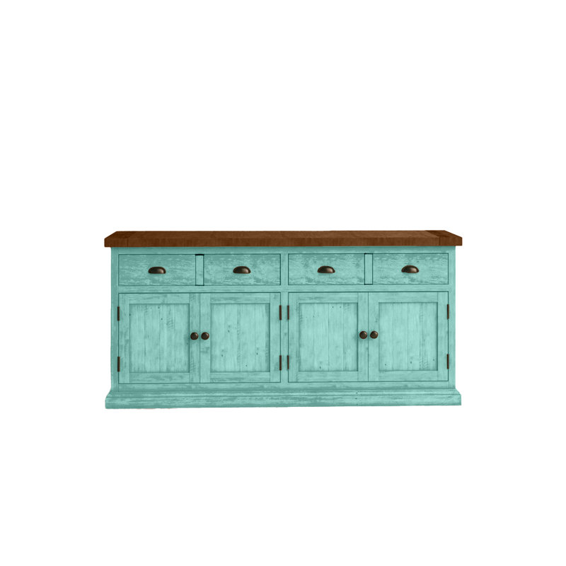 Annata 70'' Solid Wood Sideboard, Aqua Fiesta/Brown
