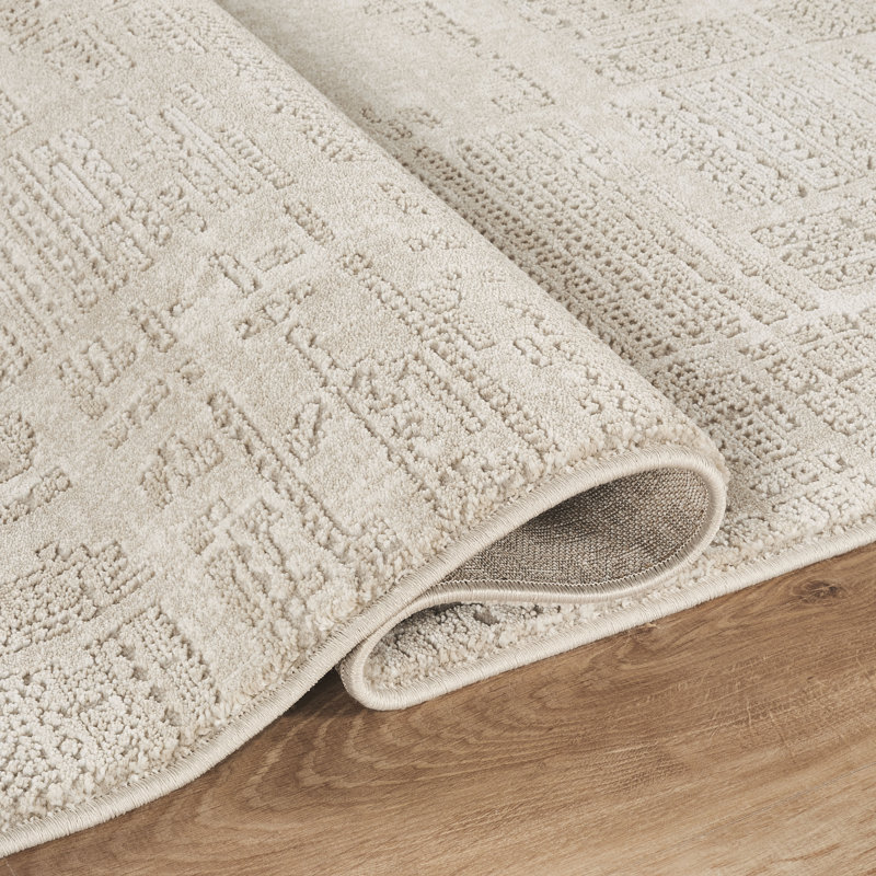 Leala Beige & Ivory Abstract High-Low Modern Rug, Beige/Ivory, 2'6" x 8'0"