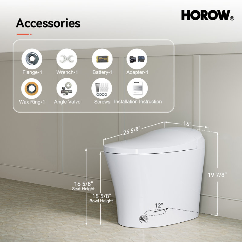 HOROW Calla Smart Heated Toilet with Auto Flush, Heated Elongated Seat, Foot Sensor Operation and Power-Off Flush