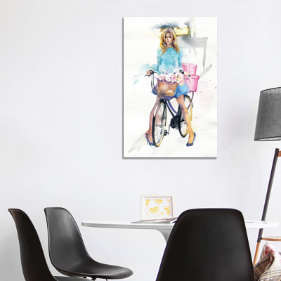 Bike Girl by Marina Ignatova - Wrapped Canvas Painting