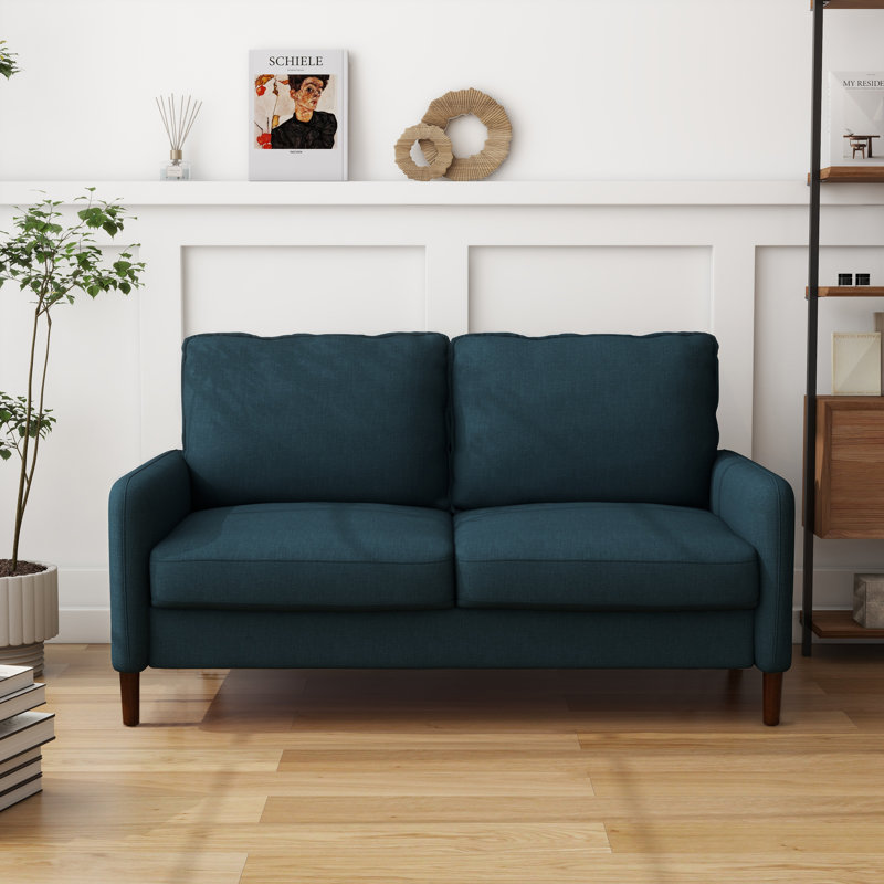 Hollymead 141Cm Recessed Arms Loveseat, Navy Blue