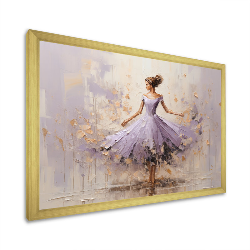 «Minimalisme mauve doré ballerine I», impression sur toile de ballet, H 16 po x l 32 po x P 1 po, Cadre doré