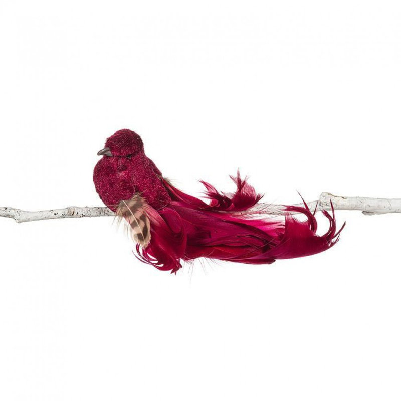 Bird With Long Curly Tail Clip Ornament, Red