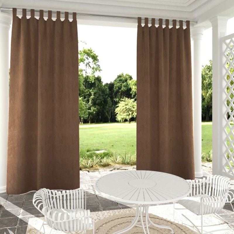 Dencho Solid  Detachable Sticky Tab Top Outdoor Curtain Single Panel, 52" W x 120" L, Tan