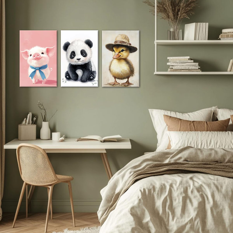 Mignon animal mural, cochon, panda, canard, impressions sur toile de ferme rustique, images pour salon, chambre à coucher, chambre d'enfants, salle de bain, décor encadré