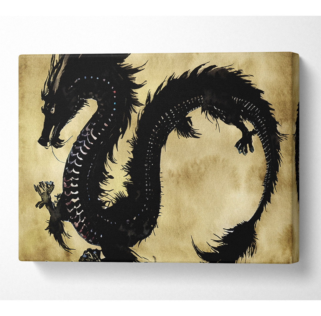 Chinesischer Schwarzer Drache Leinwand Aquarell