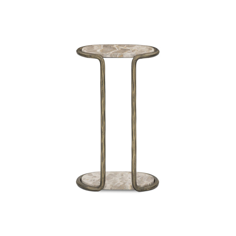 Niccola Marble End Table, Fossil Marble, Hammered Aged Brass